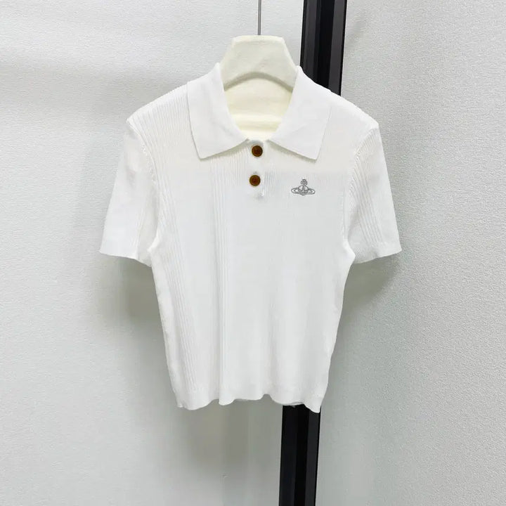 [BUNJANG] Vivienne Westwood Knit Polo Shirt Small Logo / 비비안웨스트우드  카라티 화이트  핑크 니트 자수  스몰로고
