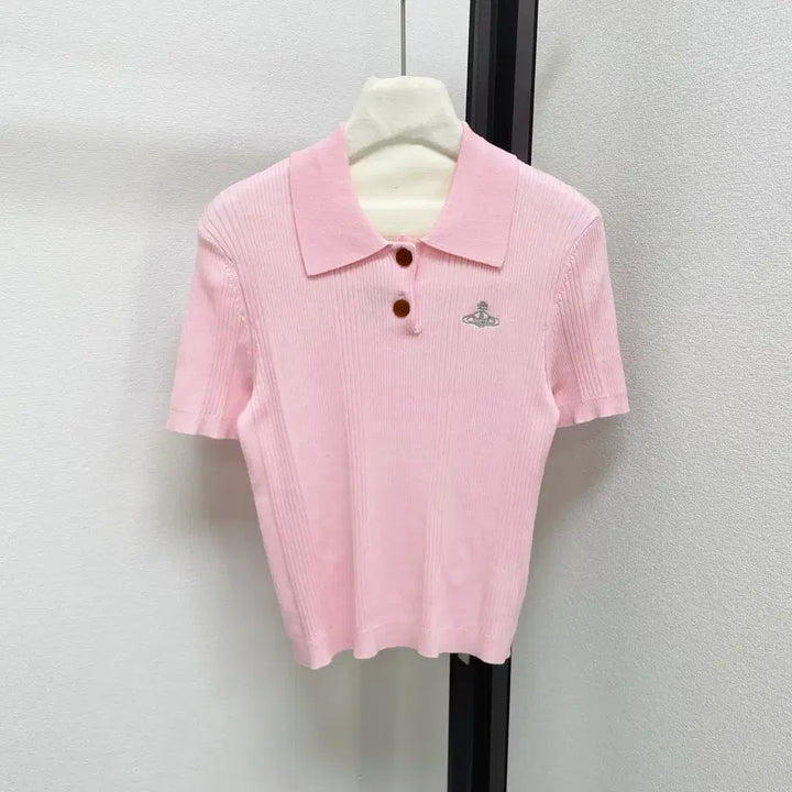 [BUNJANG] Vivienne Westwood Knit Polo Shirt Small Logo / 비비안웨스트우드  카라티 화이트  핑크 니트 자수  스몰로고