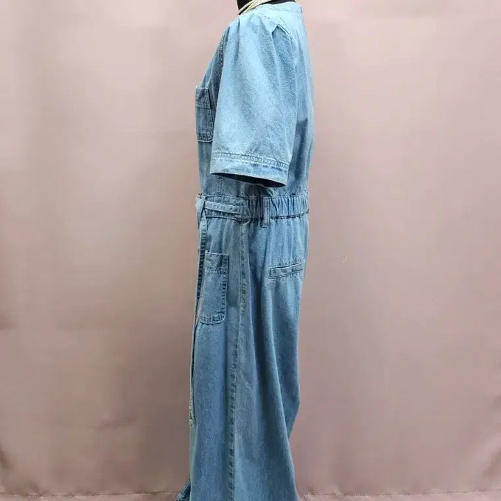 [BUNJANG] LAP Denim Wide Jumpsuit / LAP 랩 데님 와이드 점프수트