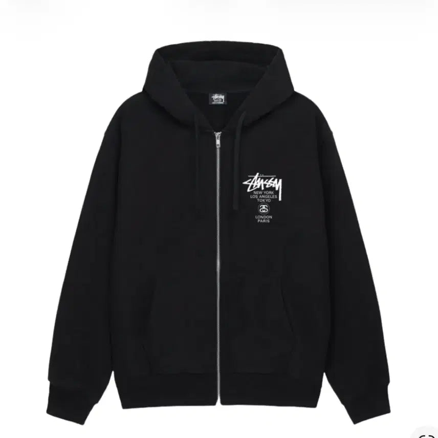 [BUNJANG] Stussy World Tour Black Hoodie Zip-up M / 스투시 월드 투어 블랙 후드집업 M