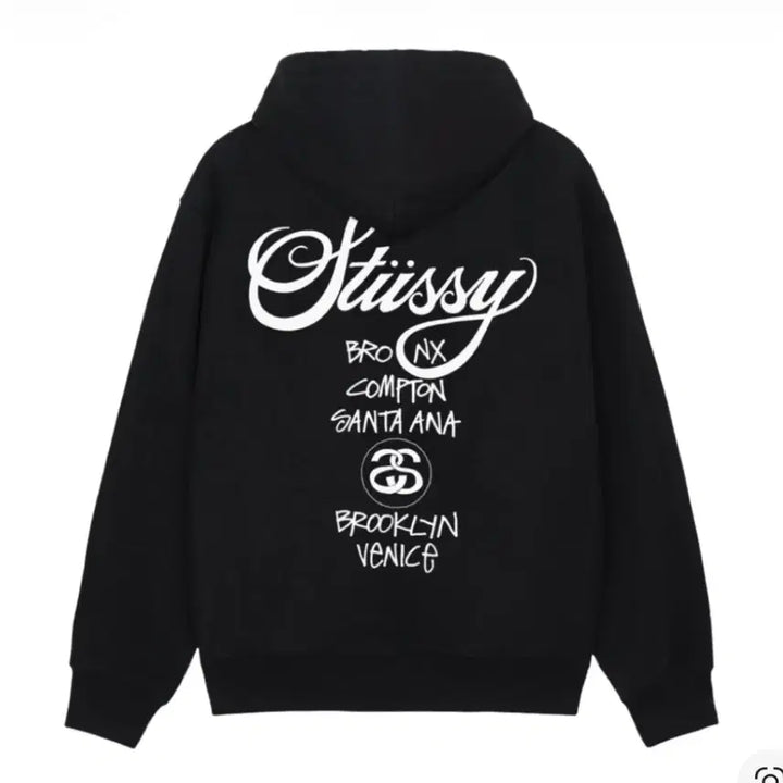 [BUNJANG] Stussy World Tour Black Hoodie Zip-up M / 스투시 월드 투어 블랙 후드집업 M