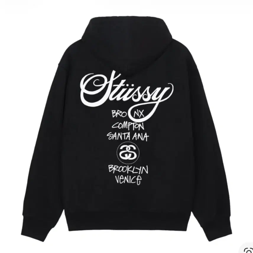 [BUNJANG] Stussy World Tour Black Hoodie Zip-up M / 스투시 월드 투어 블랙 후드집업 M