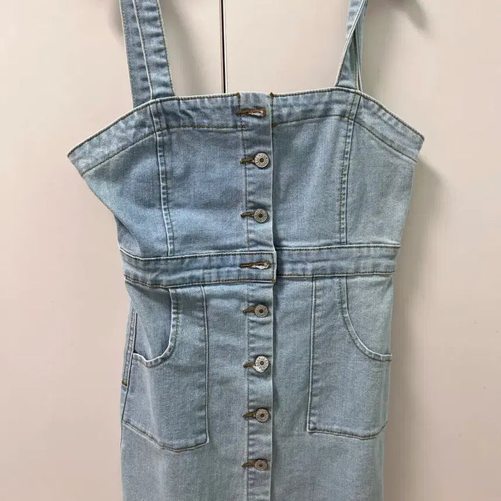 [SOLD OUT] 연청 버튼 미니원피스