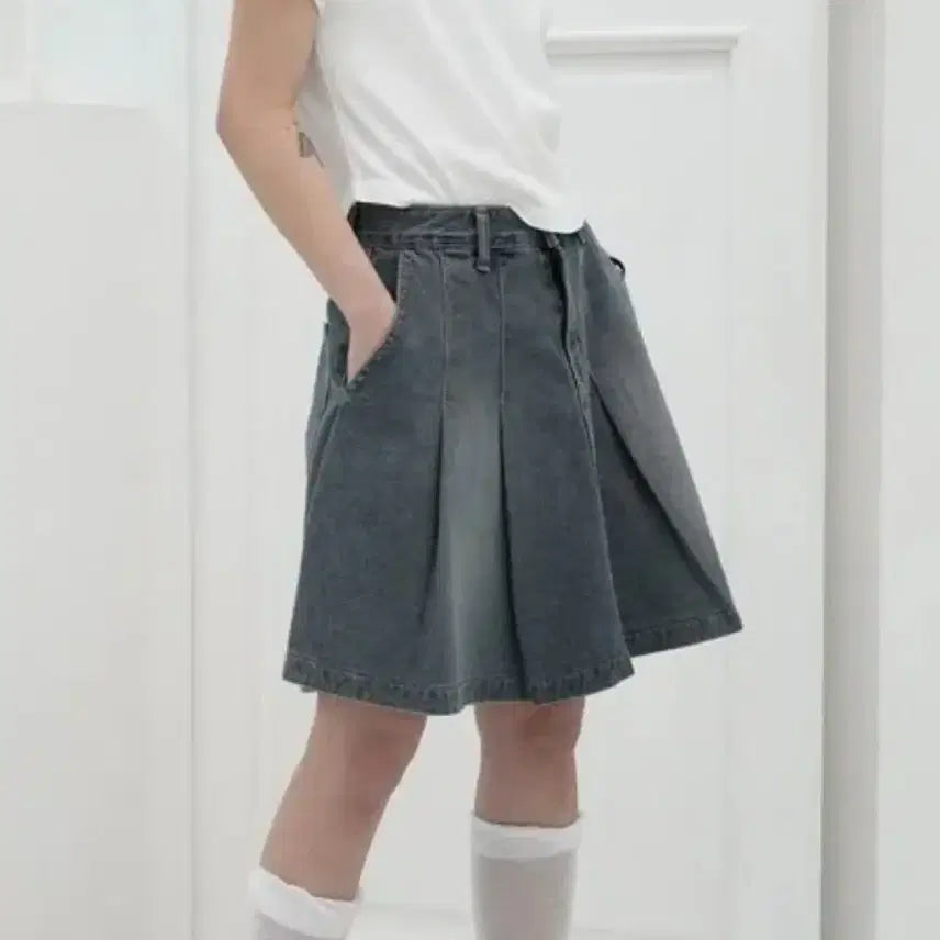 [BUNJANG] Denim Pleated Midi Skirt / 데님 플리츠 미디 스커트