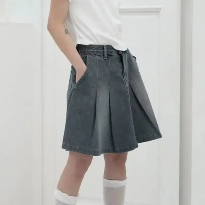 [BUNJANG] Denim Pleated Midi Skirt / 데님 플리츠 미디 스커트