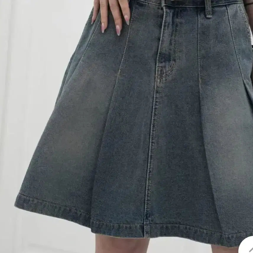 [BUNJANG] Denim Pleated Midi Skirt / 데님 플리츠 미디 스커트