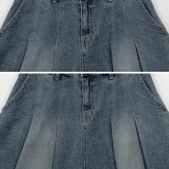 [BUNJANG] Denim Pleated Midi Skirt / 데님 플리츠 미디 스커트