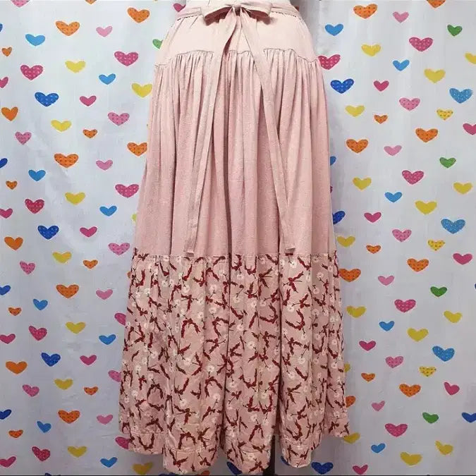 [BUNJANG] Pink House Flower Ribbon Long Skirt / 핑크하우스 플라워 리본 스커트