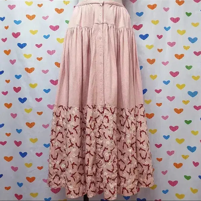 [BUNJANG] Pink House Flower Ribbon Long Skirt / 핑크하우스 플라워 리본 스커트
