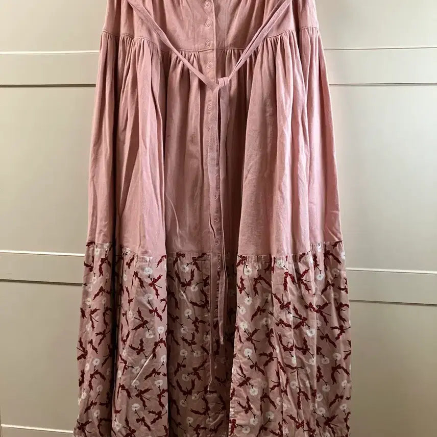 [BUNJANG] Pink House Flower Ribbon Long Skirt / 핑크하우스 플라워 리본 스커트