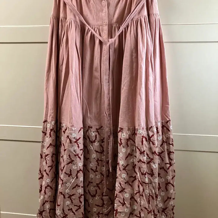 [BUNJANG] Pink House Flower Ribbon Long Skirt / 핑크하우스 플라워 리본 스커트