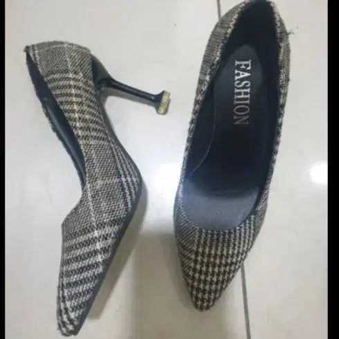 [BUNJANG] Checkered Pumps Heel Set (Black Check, Brown Check) / 패션 체크무늬 펌프스힐 2족(230~235)