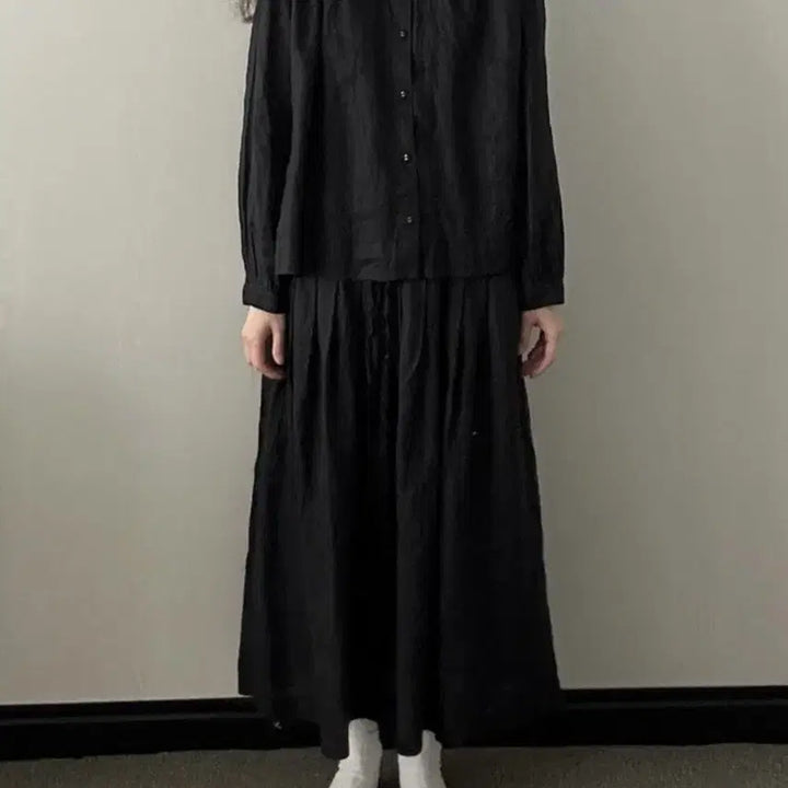 [BUNJANG] Morid Linen Setup Black Blouse &amp; Skirt / 슬기로운 생활 린넨 모리드 셋업 블라우스 스커트