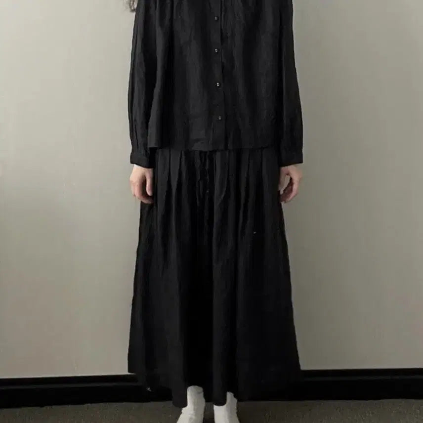[BUNJANG] Morid Linen Setup Black Blouse &amp; Skirt / 슬기로운 생활 린넨 모리드 셋업 블라우스 스커트