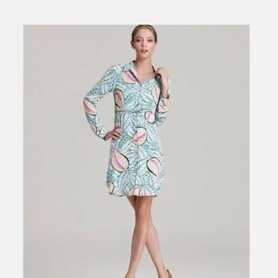 [BUNJANG] Theory Caribbean Floral Silk Shirt Dress / Theory 띠어리,  블루 캐리비안 플로럴  실크100%  셔츠 원