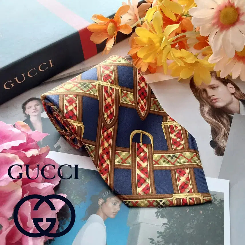 [BUNJANG] Gucci Belt Motif Pattern Tie / 구찌 네이비 벨트 모티브 패턴 넥타이 9.3cm A+등급 K2564
