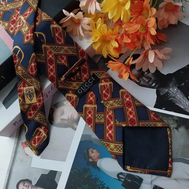 [BUNJANG] Gucci Belt Motif Pattern Tie / 구찌 네이비 벨트 모티브 패턴 넥타이 9.3cm A+등급 K2564