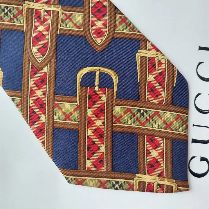 [BUNJANG] Gucci Belt Motif Pattern Tie / 구찌 네이비 벨트 모티브 패턴 넥타이 9.3cm A+등급 K2564