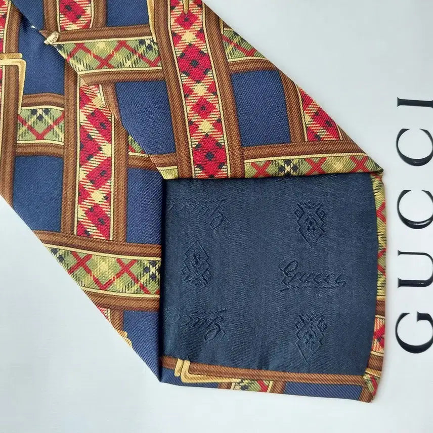 [BUNJANG] Gucci Belt Motif Pattern Tie / 구찌 네이비 벨트 모티브 패턴 넥타이 9.3cm A+등급 K2564
