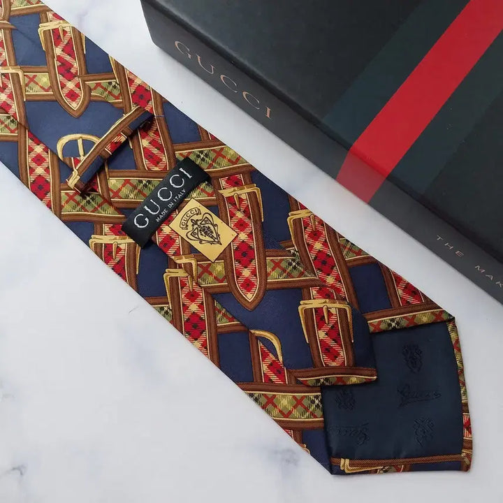 [BUNJANG] Gucci Belt Motif Pattern Tie / 구찌 네이비 벨트 모티브 패턴 넥타이 9.3cm A+등급 K2564