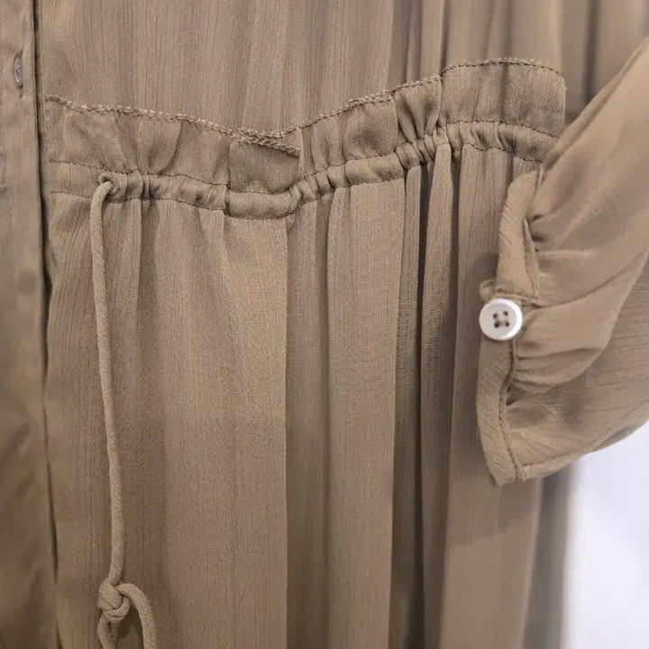 [BUNJANG] UNIQLO Olive Green Chiffon Shirt Dress (M) / UNIQLO 올리브색 쉬폰 셔츠 원피스 M