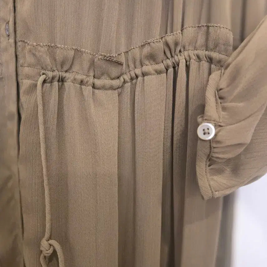 [BUNJANG] UNIQLO Olive Green Chiffon Shirt Dress (M) / UNIQLO 올리브색 쉬폰 셔츠 원피스 M