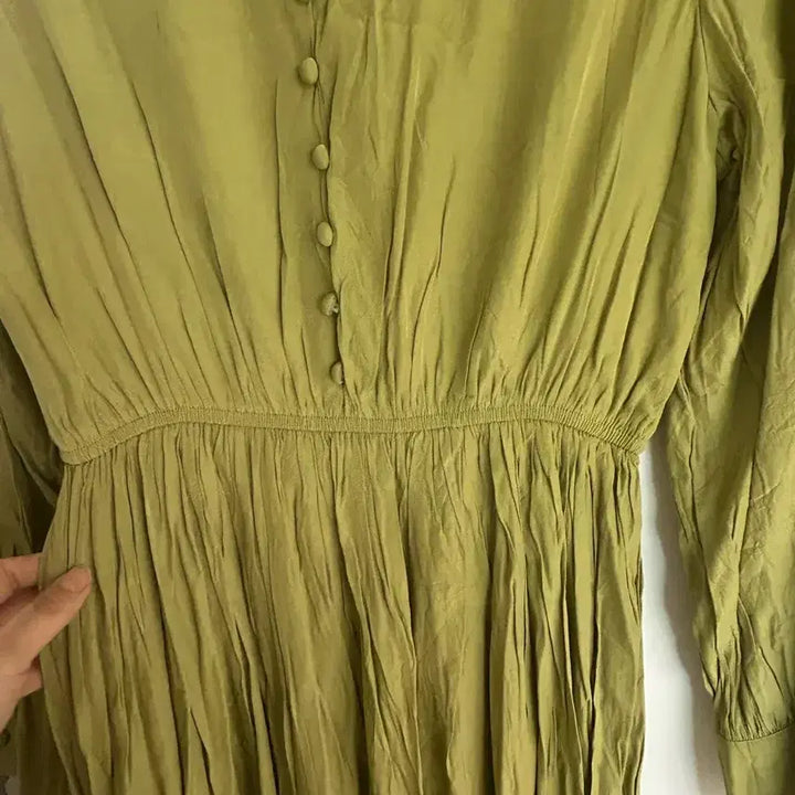 [BUNJANG] Olive Green V-Neck Button Detail Long Dress / 올리브색 롱 원피스 55