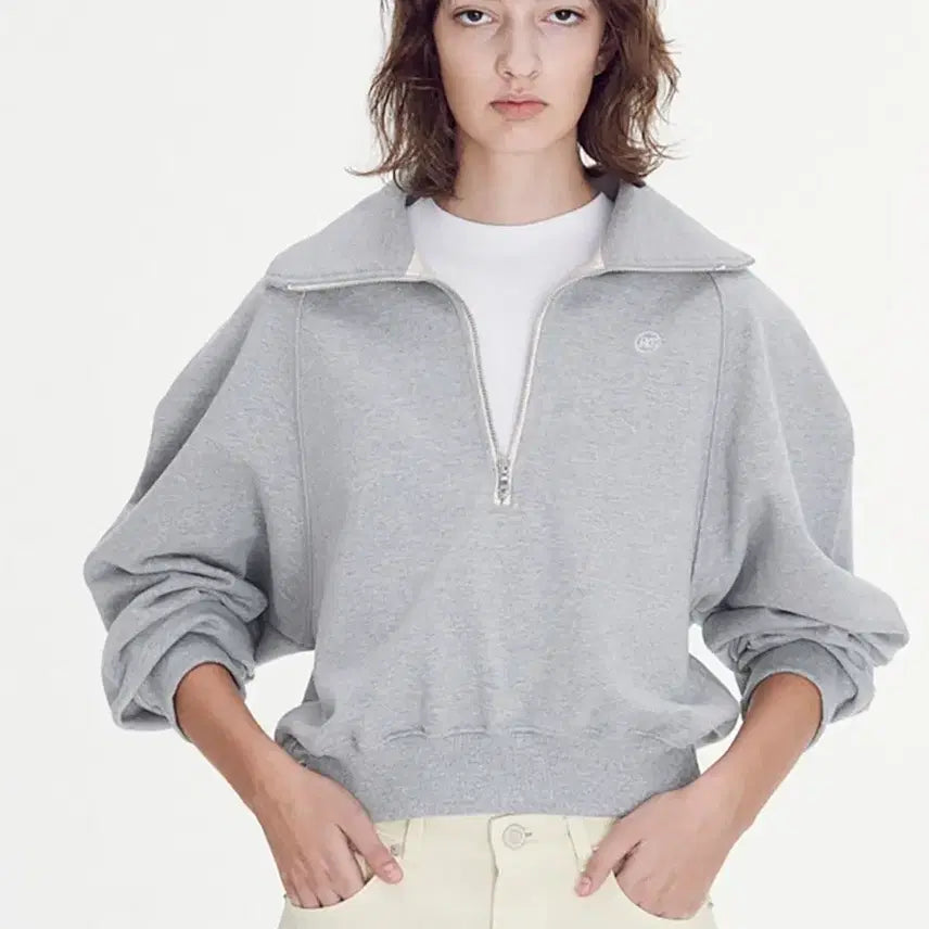 [BUNJANG] RECTO Signature Logo Zip-up Sweatshirt Grey / 렉토 시그니처로고 집업 스웻셔츠 그레이
