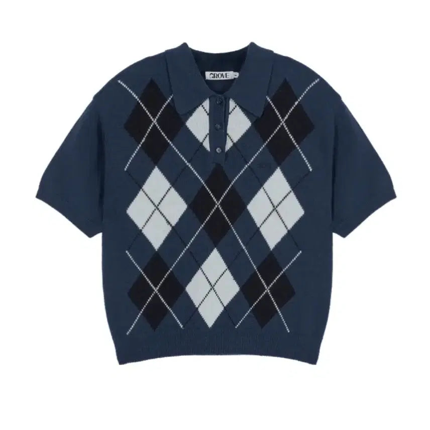 [BUNJANG] Grove Argyle Short Sleeve Knit Navy / (새상품) Grove 그로브 아가일 니트반팔