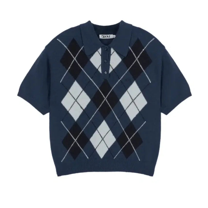 [BUNJANG] Grove Argyle Short Sleeve Knit Navy / (새상품) Grove 그로브 아가일 니트반팔