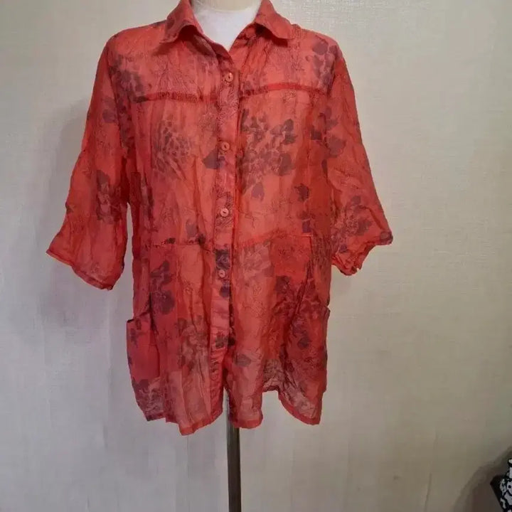 [BUNJANG] Orange Flower Pattern Short Sleeve Shirt / 오렌지 플라워 패턴 반팔 셔츠
