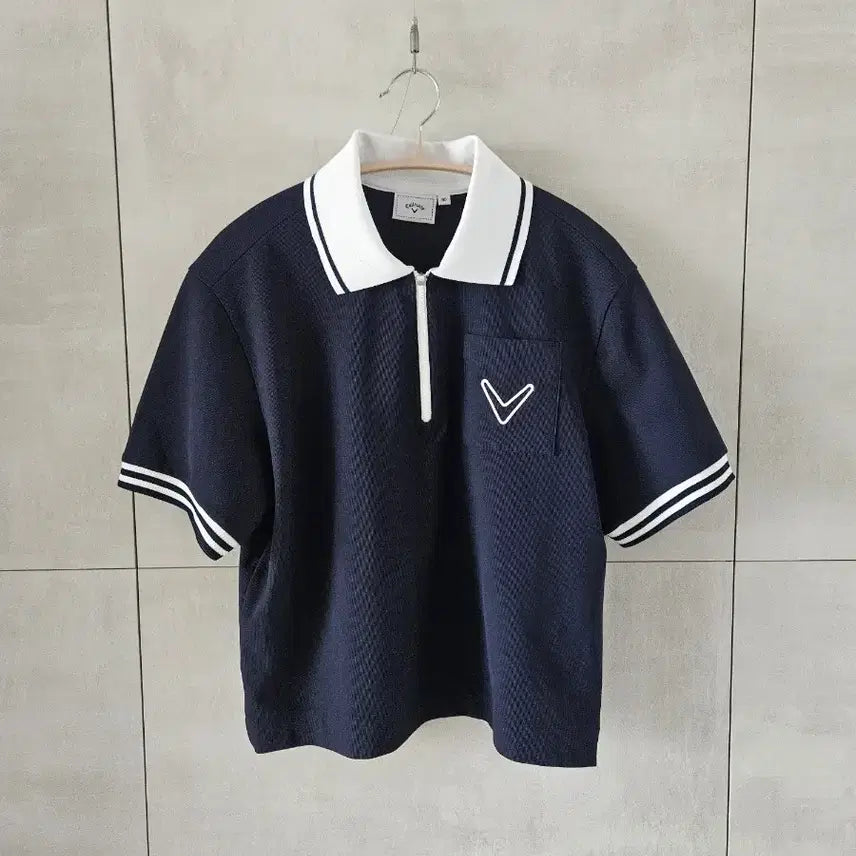 [BUNJANG] Callaway Authentic Short-Sleeve Zip-Up Polo Shirt - Navy / 캘러웨이 정품 반팔 카라넥 집업 티셔츠 네이비