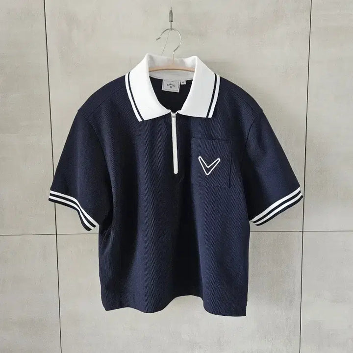 [BUNJANG] Callaway Authentic Short-Sleeve Zip-Up Polo Shirt - Navy / 캘러웨이 정품 반팔 카라넥 집업 티셔츠 네이비