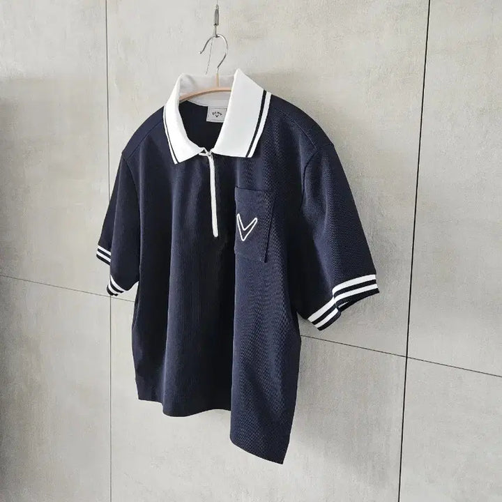 [BUNJANG] Callaway Authentic Short-Sleeve Zip-Up Polo Shirt - Navy / 캘러웨이 정품 반팔 카라넥 집업 티셔츠 네이비