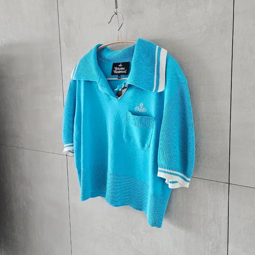 [BUNJANG] Vivienne Westwood Blue Knit Short Sleeve Shirt / 비비안웨스트우드 정품 블루 니트 반팔