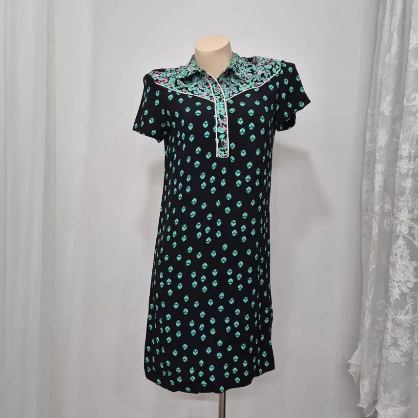 [BUNJANG] Maje Black Pattern Collar Midi Dress / 마쥬 블랙 패턴 카라 반팔 원피스