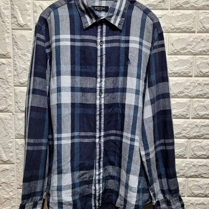 [BUNJANG] Beanpole Linen 100% Check Long Sleeve Shirt Size 100 / 빈폴 린넨100 체크 긴팔 셔츠100