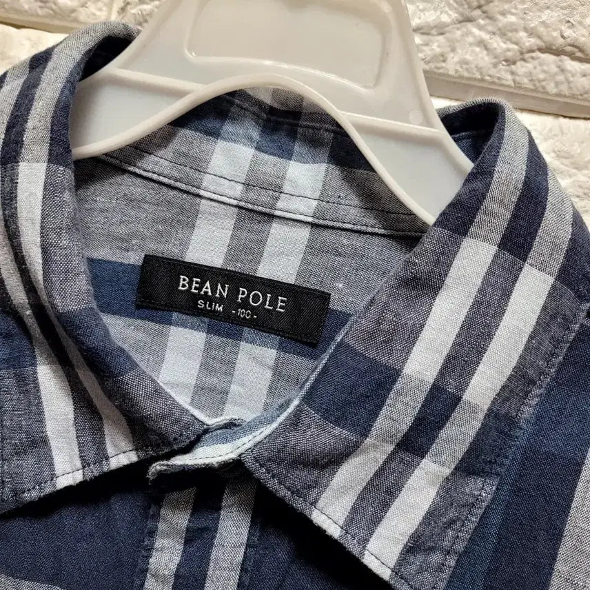[BUNJANG] Beanpole Linen 100% Check Long Sleeve Shirt Size 100 / 빈폴 린넨100 체크 긴팔 셔츠100
