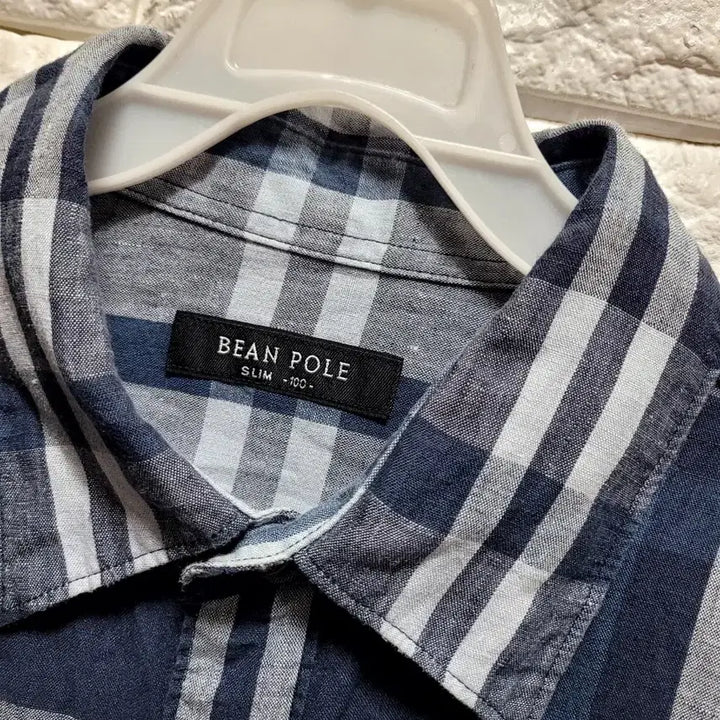 [BUNJANG] Beanpole Linen 100% Check Long Sleeve Shirt Size 100 / 빈폴 린넨100 체크 긴팔 셔츠100