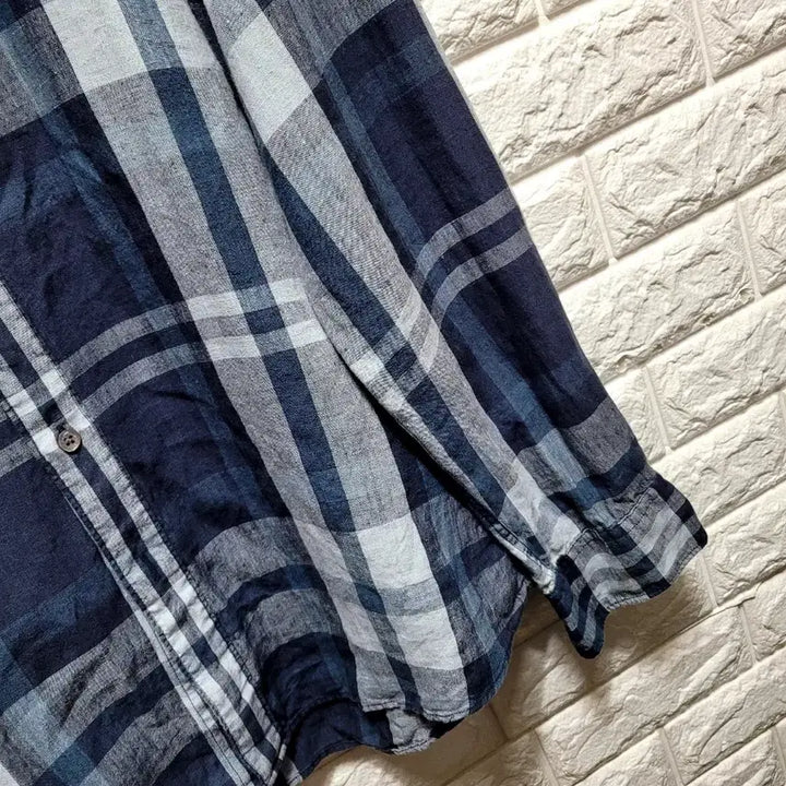 [BUNJANG] Beanpole Linen 100% Check Long Sleeve Shirt Size 100 / 빈폴 린넨100 체크 긴팔 셔츠100