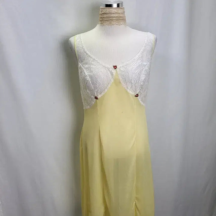 [BUNJANG] Vintage Pastel Yellow Rose Slip Dress / 빈티지 파스텔 옐로우 로즈 슬립 원피스