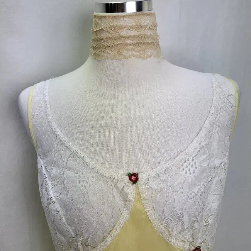 [BUNJANG] Vintage Pastel Yellow Rose Slip Dress / 빈티지 파스텔 옐로우 로즈 슬립 원피스