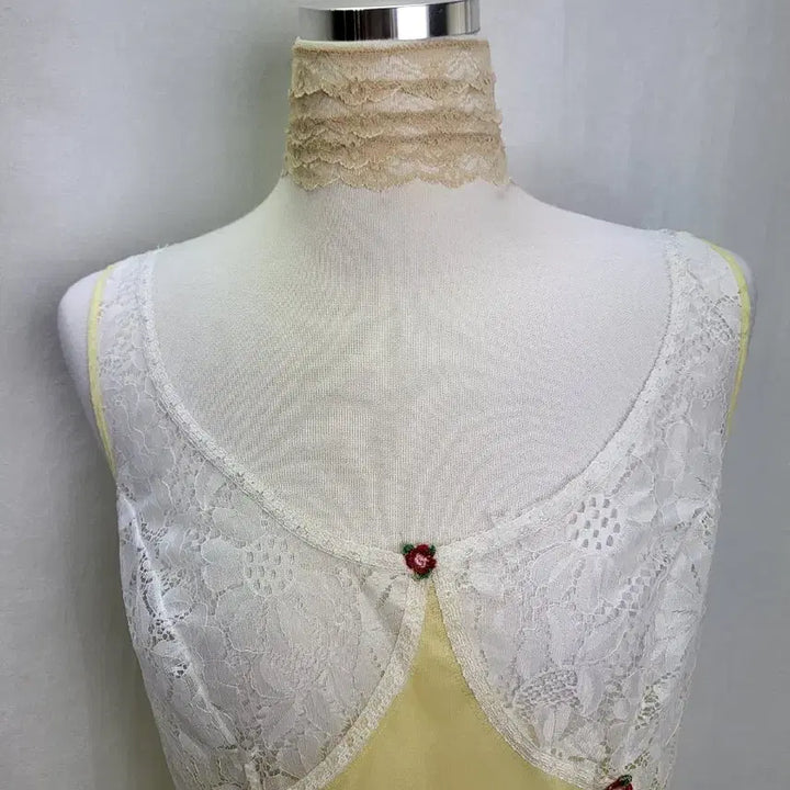[BUNJANG] Vintage Pastel Yellow Rose Slip Dress / 빈티지 파스텔 옐로우 로즈 슬립 원피스