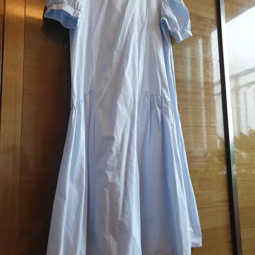 [BUNJANG] Sky Blue Puff Sleeve Long Dress / 하늘색 퍼프소매 원피스