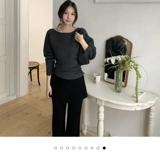 [BUNJANG] Frily Button Shirring Knit Charcoal / frily 프릴리 버튼 셔링 니트 차콜