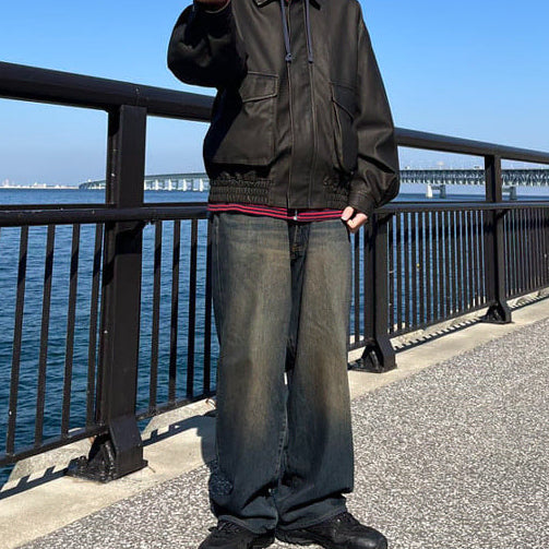 [BUNJANG] Beams Wide Denim Dust Indigo Green Washing XL / Beams 빔즈 와이드 데님 더스트 인디고 녹워싱 XL