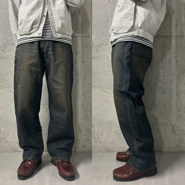 [BUNJANG] Beams Wide Denim Dust Indigo Green Washing XL / Beams 빔즈 와이드 데님 더스트 인디고 녹워싱 XL