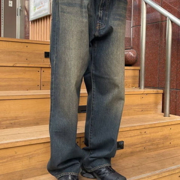 [BUNJANG] Beams Wide Denim Dust Indigo Green Washing XL / Beams 빔즈 와이드 데님 더스트 인디고 녹워싱 XL