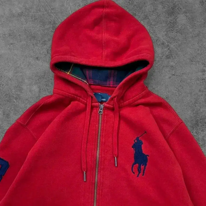 [BUNJANG] Polo Ralph Lauren Big Pony Check Hoodie Red M / 폴로 랄프로렌 빅포니 체크 레드 후드집업 M