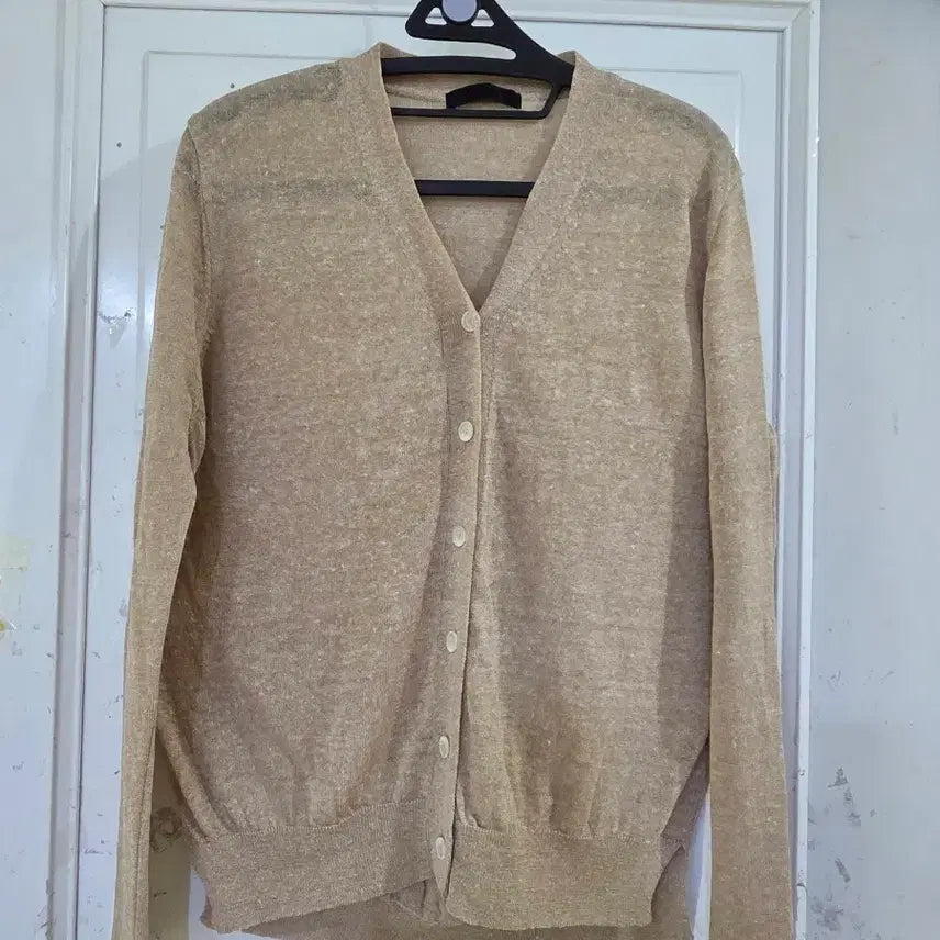 [BUNJANG] Linen Blend Beige Knit Cardigan / 봄 여름  마 린넨  고급스러운 니트가디건  깨끗해요 가슴단면55